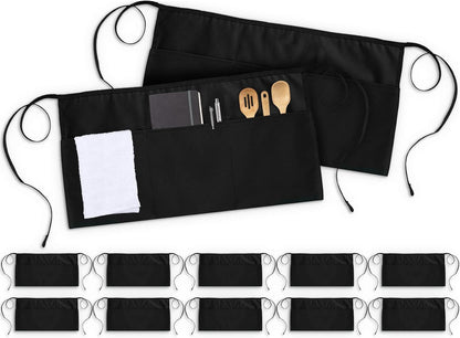 Utopia Wear Server Waist Aprons 12 Pack with 3 Pockets 100% Polyester