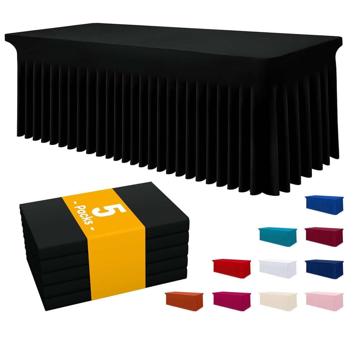 Smiry Spandex Elastic Fitted Table Cloth Skirt for 6FT Rectangle Table