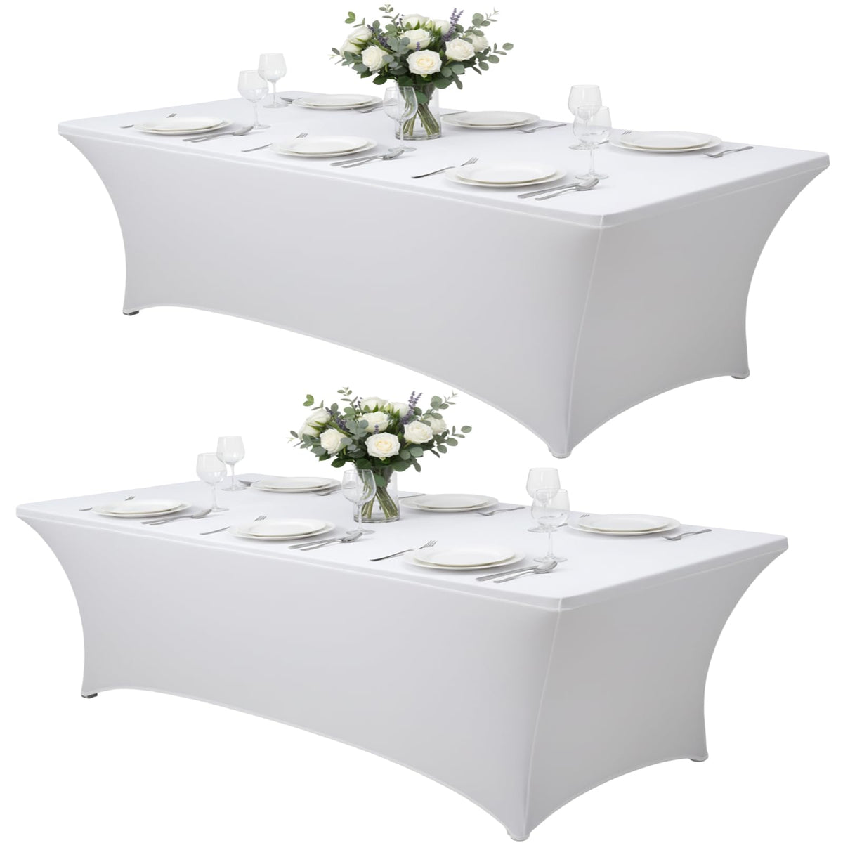 6FT Black Table Cloth - 2 Pack Fitted Stretch Rectangle Spandex Tablecloth, Washable Table Cover for Party, Picnic, Wedding, Banquet, Birthday and Festival(30" x 72")