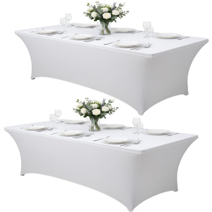 6FT Black Table Cloth - 2 Pack Fitted Stretch Rectangle Spandex Tablecloth, Washable Table Cover for Party, Picnic, Wedding, Banquet, Birthday and Festival(30" x 72")