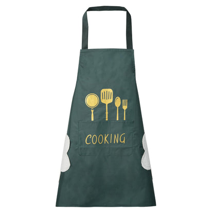 DILLMAN Women Kitchen Apron with Hand Wipe Pockets，Big Pocket,Hand-wiping, Waterproof for Cooking Baking