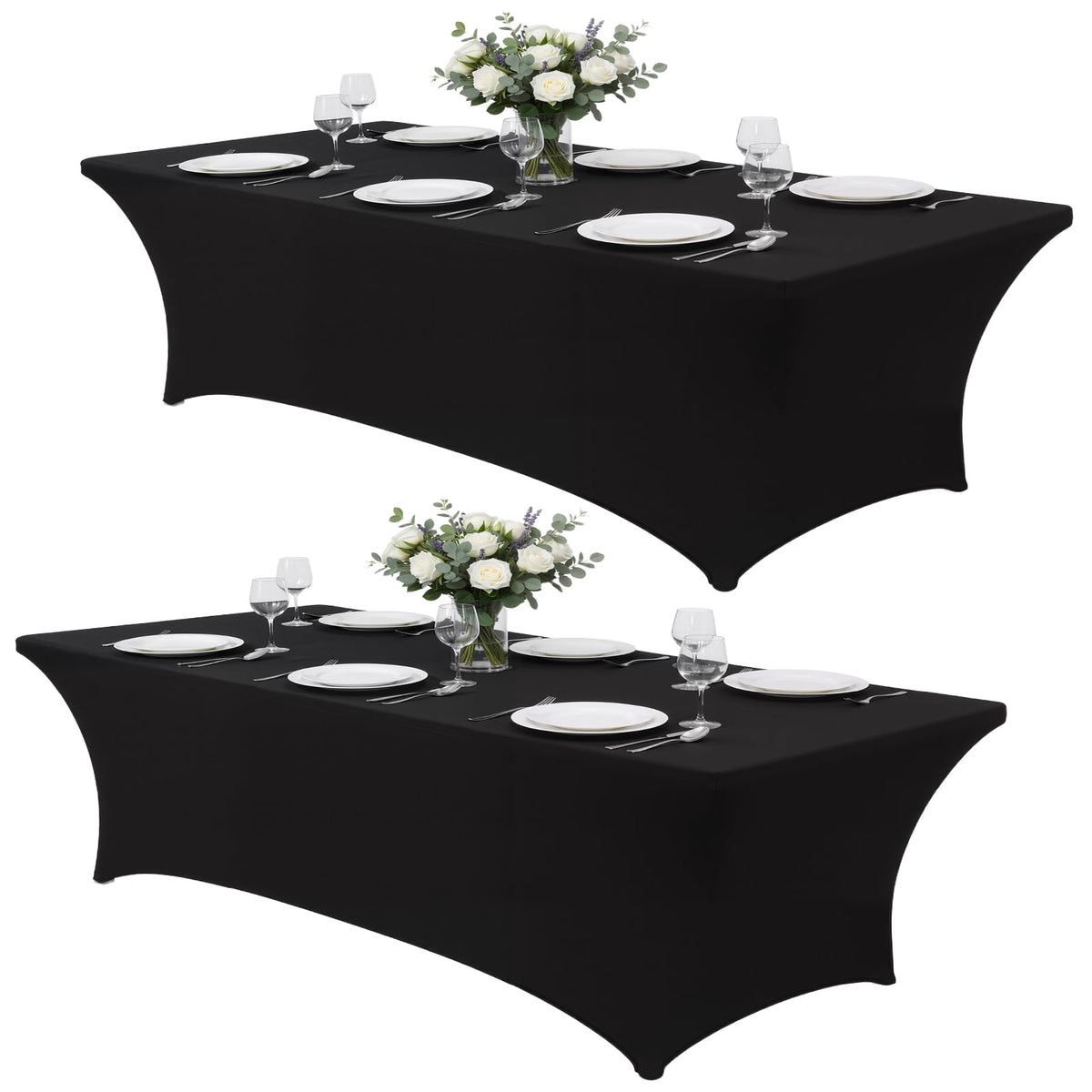 6FT Black Table Cloth - 2 Pack Fitted Stretch Rectangle Spandex Tablecloth, Washable Table Cover for Party, Picnic, Wedding, Banquet, Birthday and Festival(30" x 72")