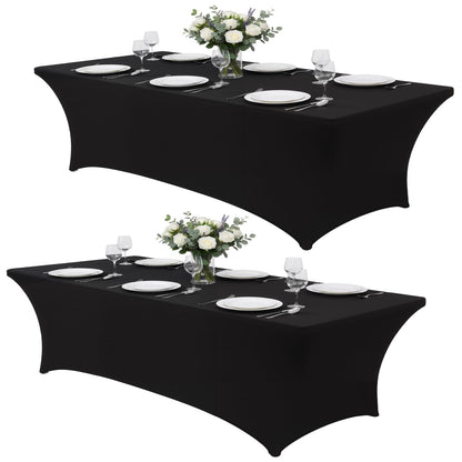 6FT Black Table Cloth - 2 Pack Fitted Stretch Rectangle Spandex Tablecloth, Washable Table Cover for Party, Picnic, Wedding, Banquet, Birthday and Festival(30" x 72")