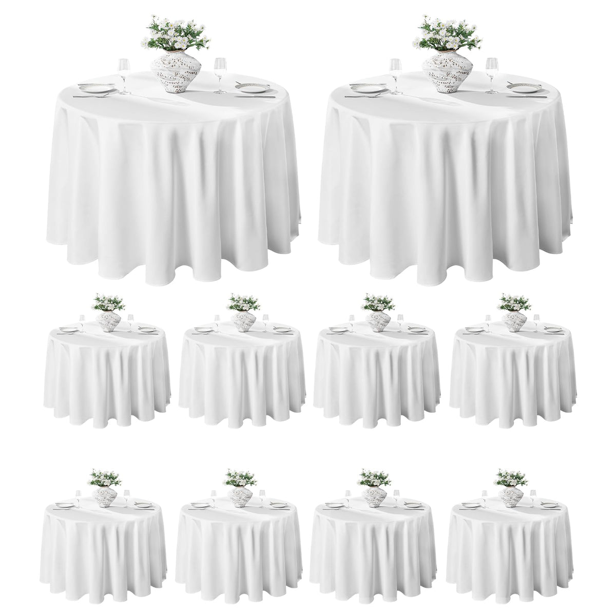 VidaFete 6 Pack 120inch Round Tablecloth Polyester Table Cloth, White