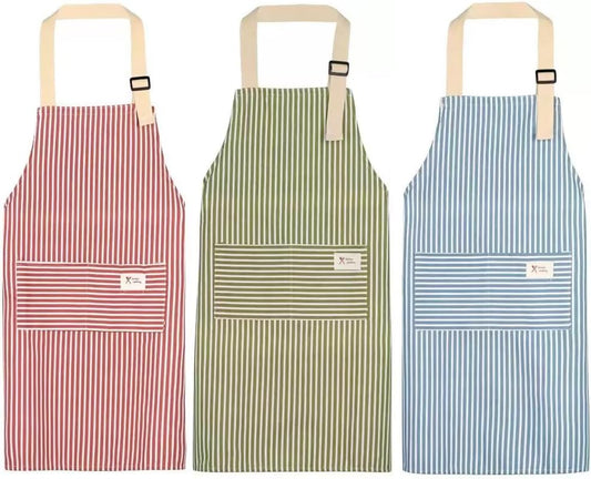 3 PCS Kitchen Cooking Aprons Cotton Linen Adjustable Bib Chef Apron with 2 Pockets