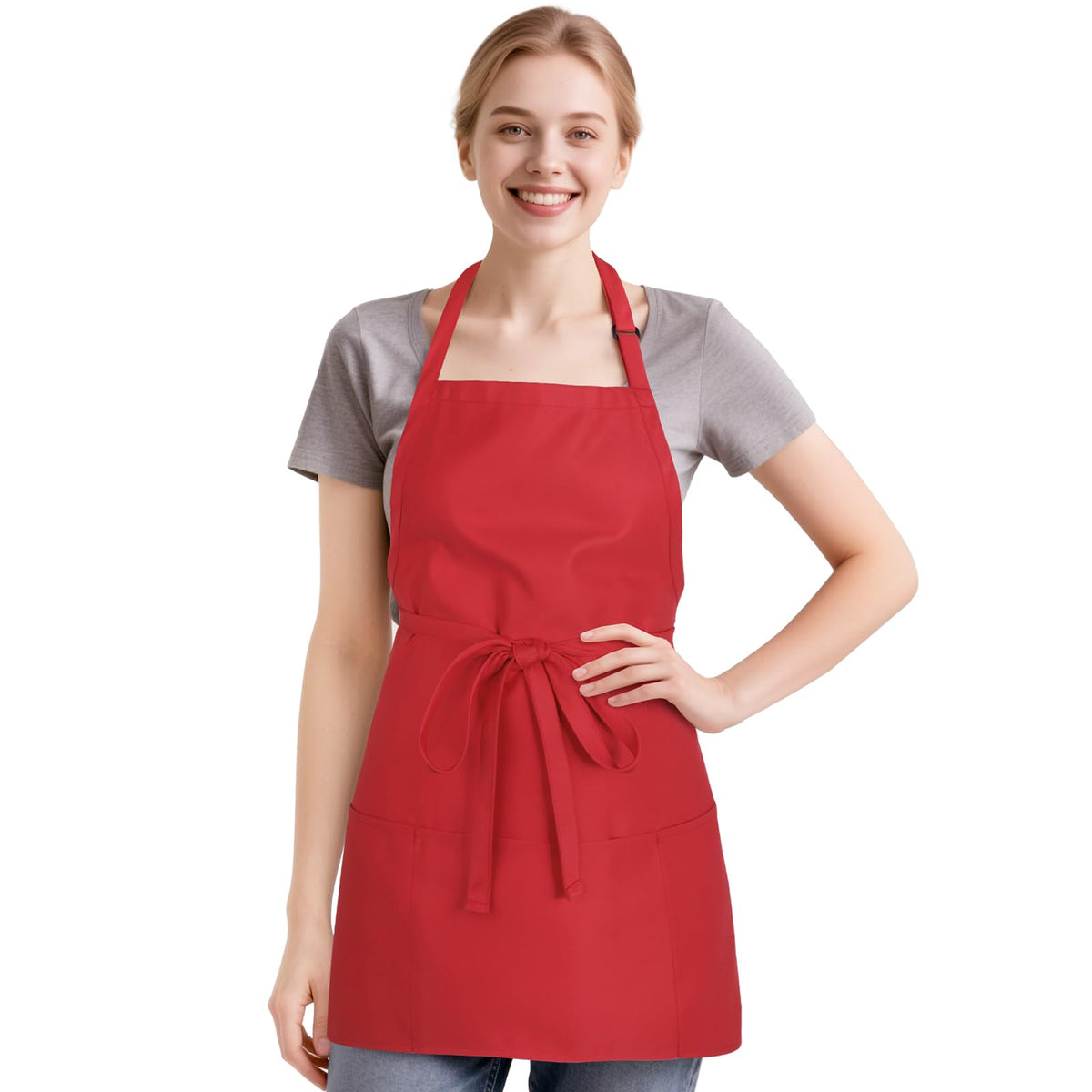 NLUS Kitchen Cooking Apron with 3 Pockets, Adjustable Bib Apron Chef Aprons for Women Men