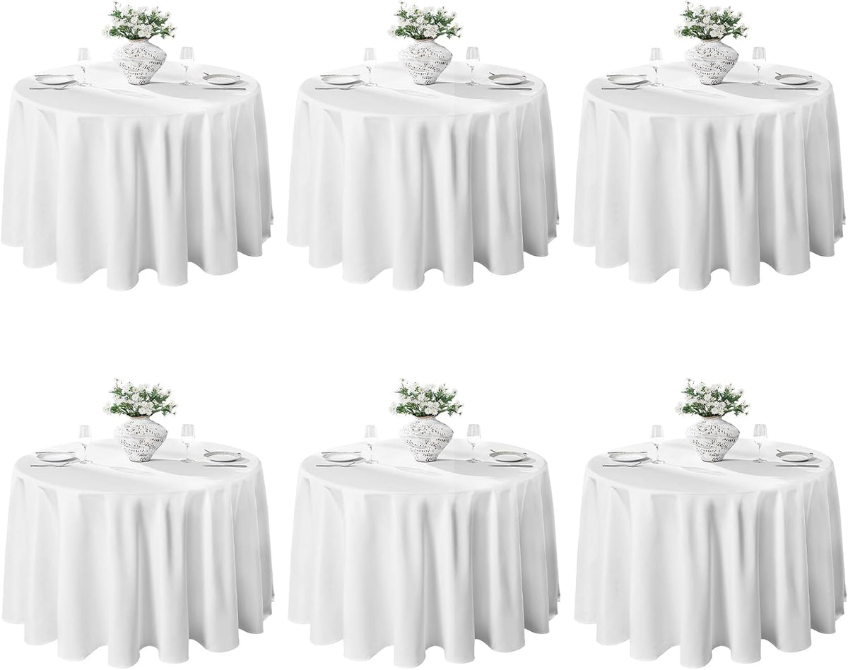 VidaFete 6 Pack 120inch Round Tablecloth Polyester Table Cloth, White