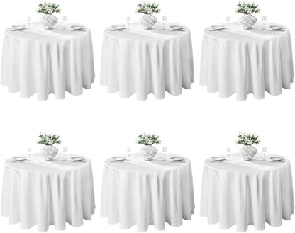 VidaFete 6 Pack 120inch Round Tablecloth Polyester Table Cloth, White