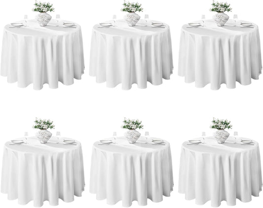 VidaFete 6 Pack 120inch Round Tablecloth Polyester Table Cloth, White