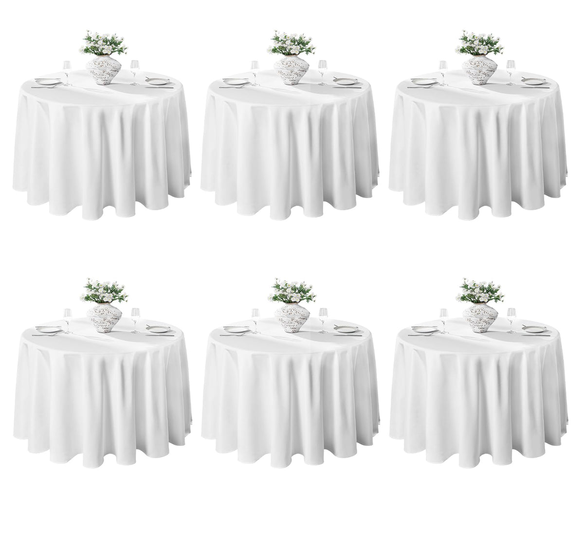 VidaFete 6 Pack 120inch Round Tablecloth Polyester Table Cloth, White