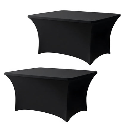 6FT Black Table Cloth - 2 Pack Fitted Stretch Rectangle Spandex Tablecloth, Washable Table Cover for Party, Picnic, Wedding, Banquet, Birthday and Festival(30" x 72")
