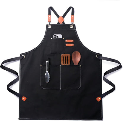 Chef Cotton Canvas Apron for Men Women with Pockets
