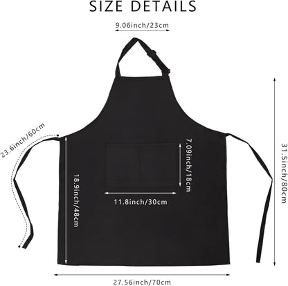 Black Bib Apron, Adjustable Apron with 2 Pockets, Unisex Aprons for Chefs and Home Kitchen