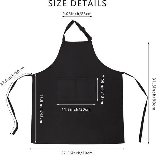 Black Bib Apron, Adjustable Apron with 2 Pockets, Unisex Aprons for Chefs and Home Kitchen