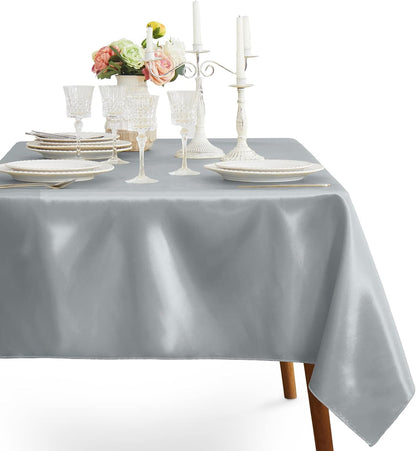 1 Pack Silver Satin Tablecloth, 58 x 102 Inches, Rectangle