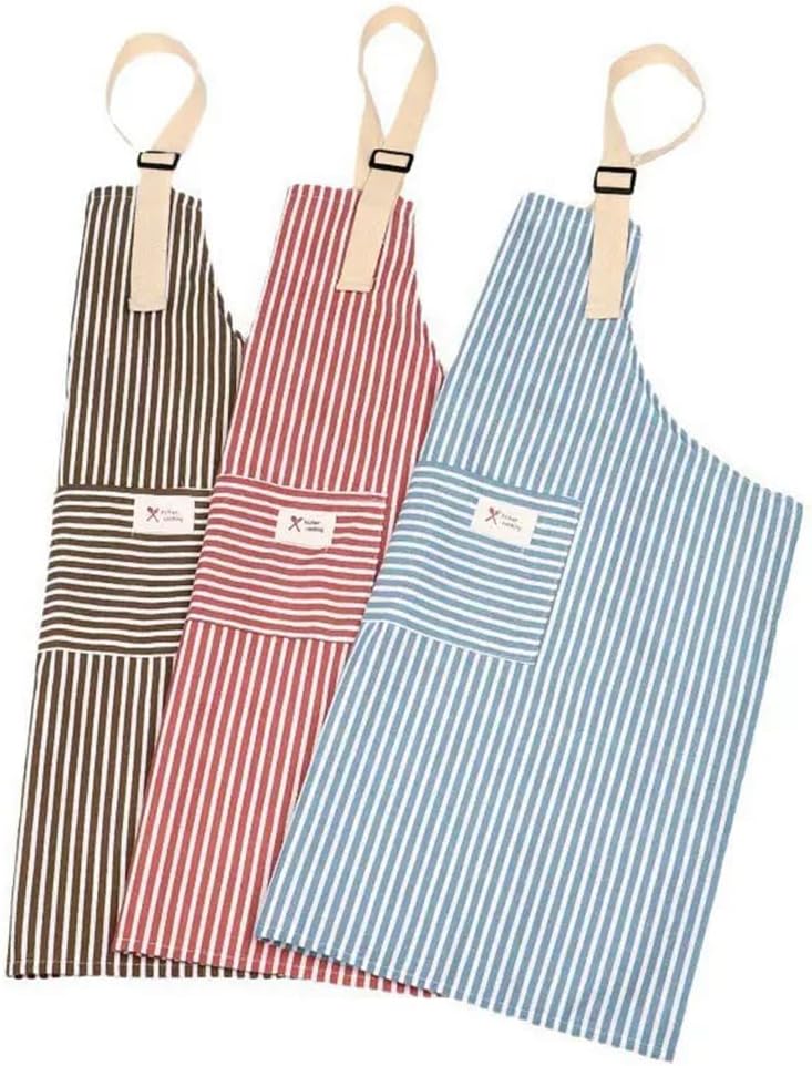 3 PCS Kitchen Cooking Aprons Cotton Linen Adjustable Bib Chef Apron with 2 Pockets