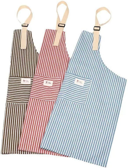 3 PCS Kitchen Cooking Aprons Cotton Linen Adjustable Bib Chef Apron with 2 Pockets
