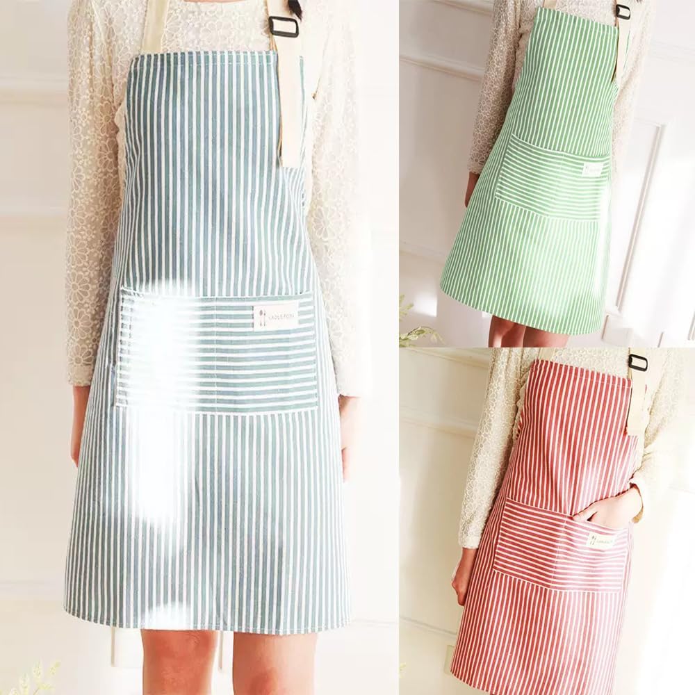 3 PCS Kitchen Cooking Aprons Cotton Linen Adjustable Bib Chef Apron with 2 Pockets