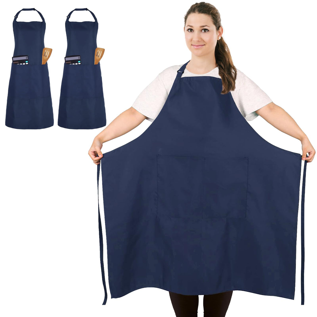 2 Pack Plus Size Waterproof Cooking Chef Apron with 2 Pockets for Men Women