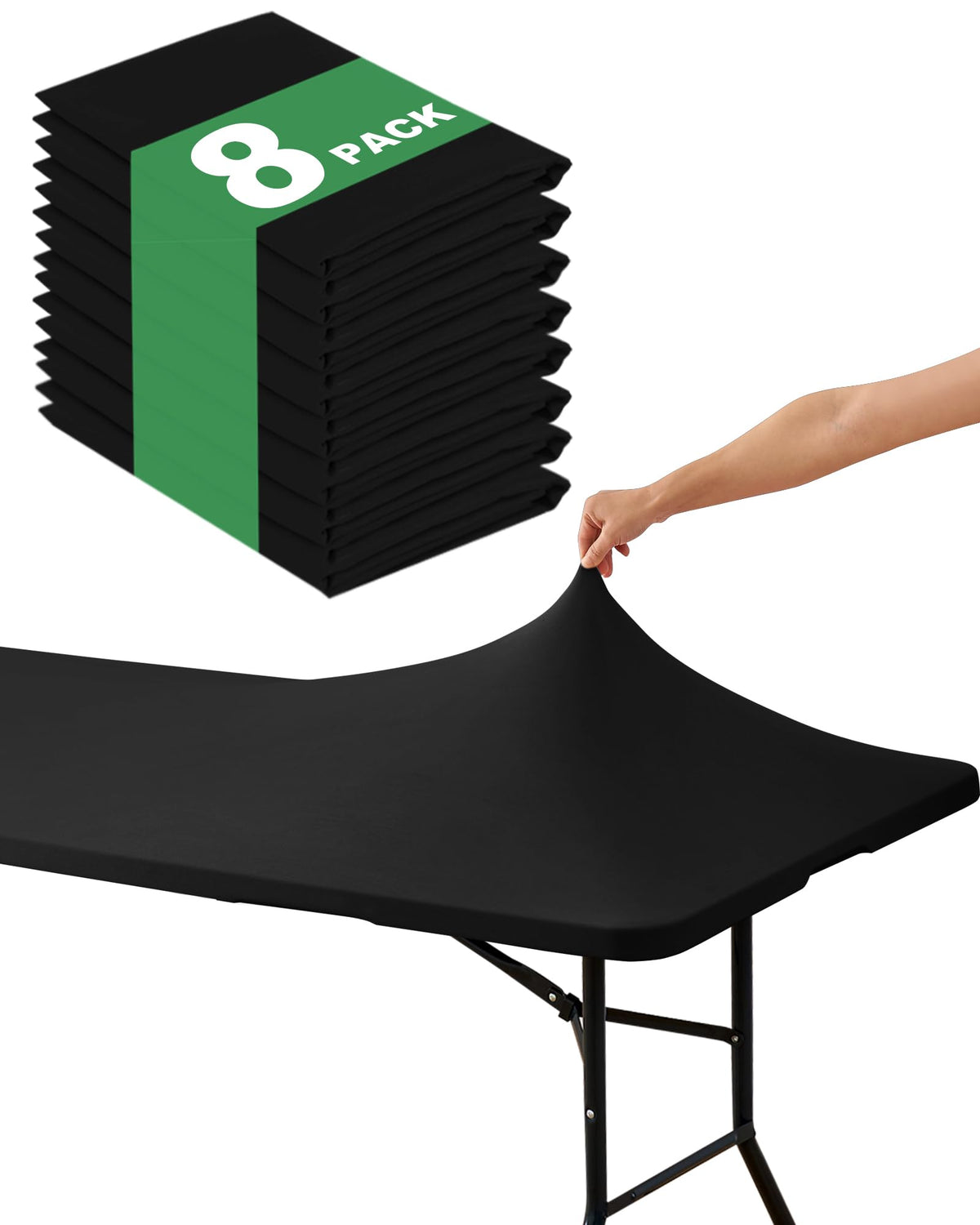 Fitted Tablecloth Rectangle Table Cloths with Elastic, 6 ft, Black, 6 Pack
