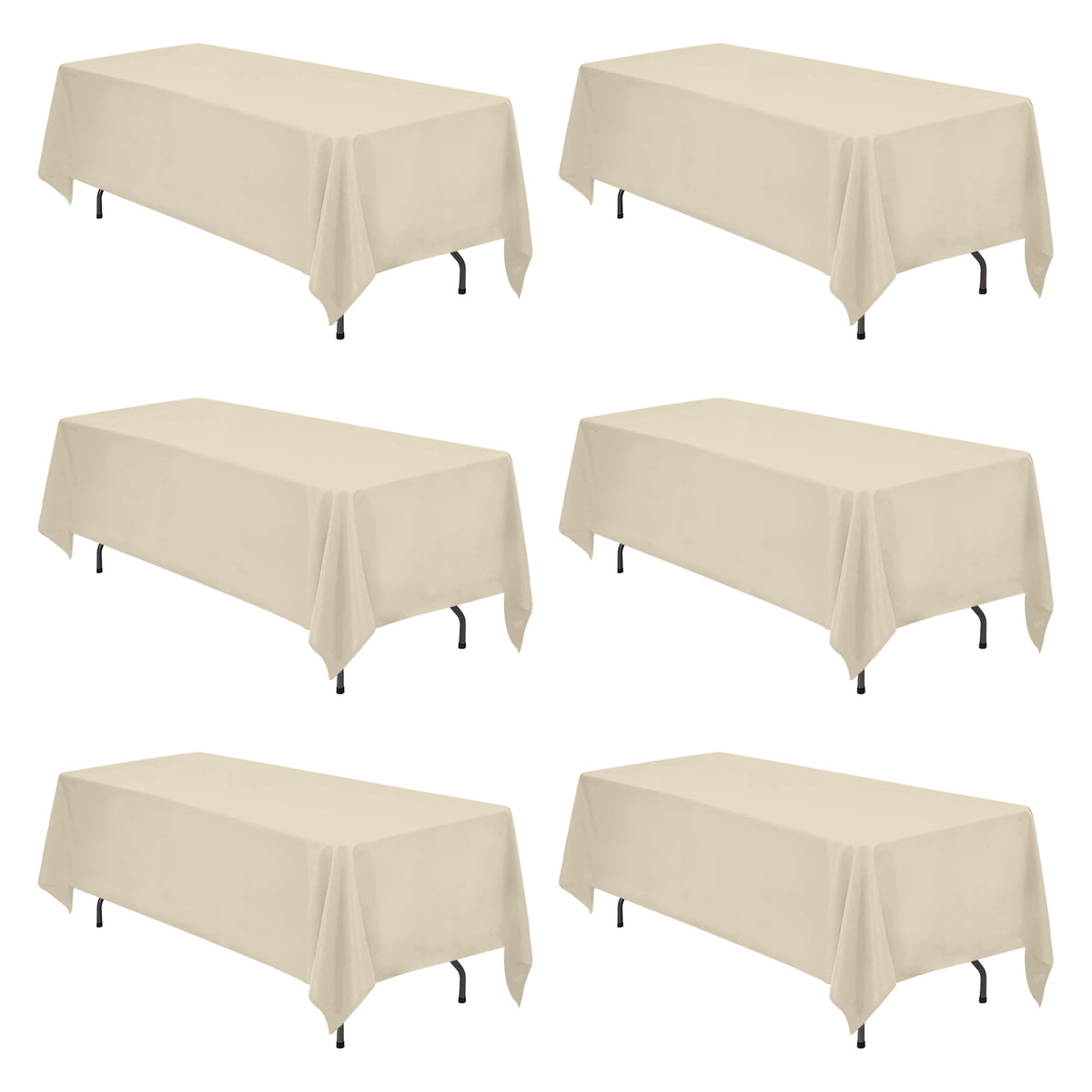 BRILLMAX 6 Pack Ivory Tablecloths 60x102 Inch for 6ft Rectangle Tables