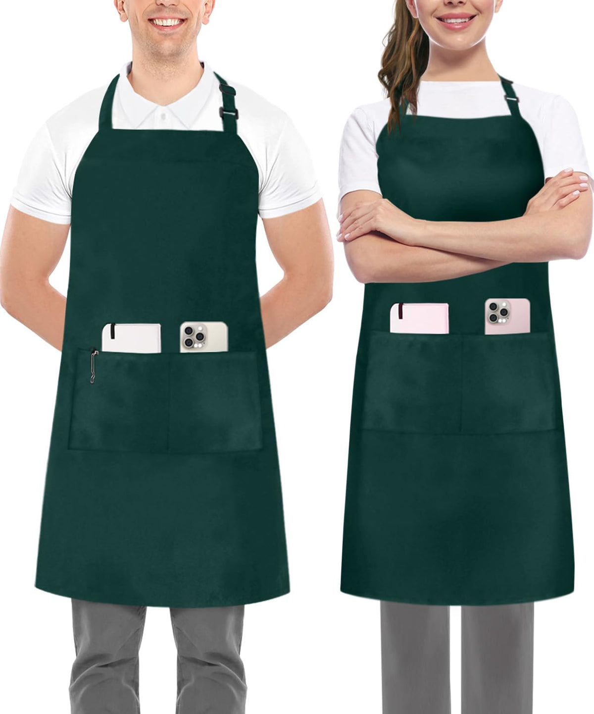 Utopia Kitchen Bib Aprons 2 Pack Adjustable With 2 Pockets 100% Polyester