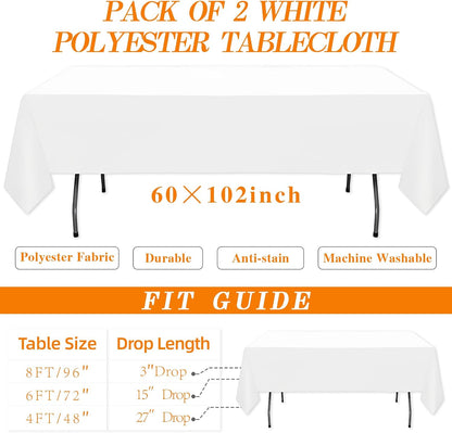 DRESSMAKER 2 Pack White Table Cloth Rectangle 60X102 Inch Fit 6FT Table