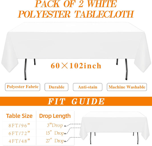 DRESSMAKER 2 Pack White Table Cloth Rectangle 60X102 Inch Fit 6FT Table