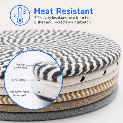 6pcs Thick Cloth Trivet Mats - 8 in Round Shape Heat Resistant Kitchen Surface Protectors for Hot Pots, Pans - Essential Kitchen Tableware