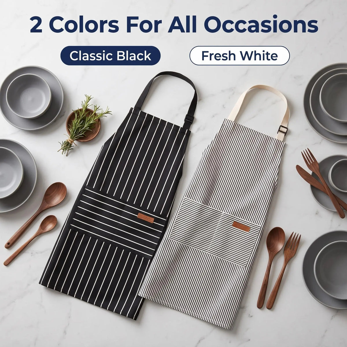 2 PCS Kitchen Cooking Aprons for Women and Men Adjustable Chef Apron with Pockets Multicolor -YY1