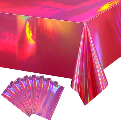 FunnyPars 4 Pack Iridescent Plastic Tablecloths, Disposable Table Covers