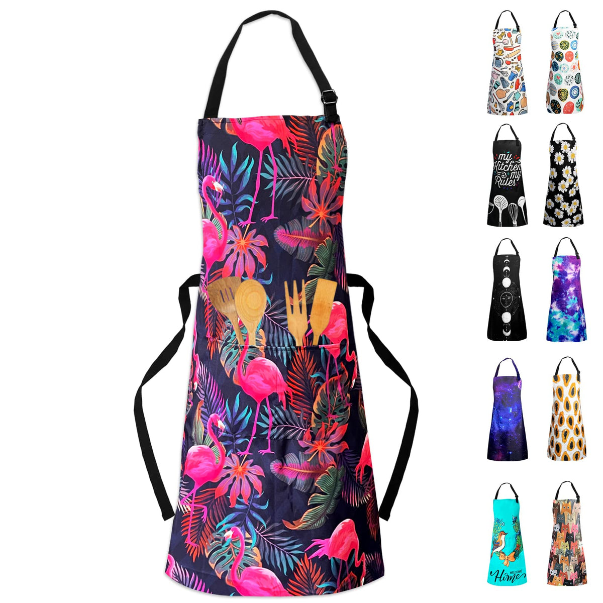 Adjustable Waterproof Apron Bib Apron with 2 Pockets Cooking Kitchen Aprons for Women Men Chef