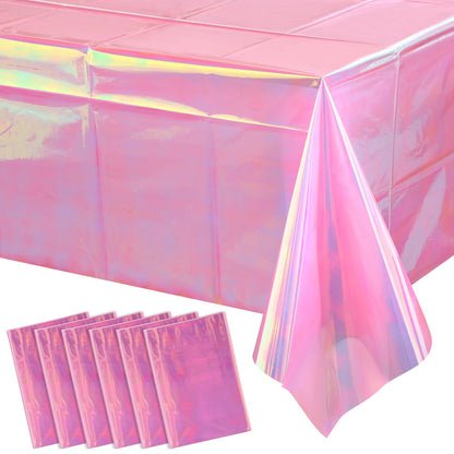 FunnyPars 4 Pack Iridescent Plastic Tablecloths, Disposable Table Covers