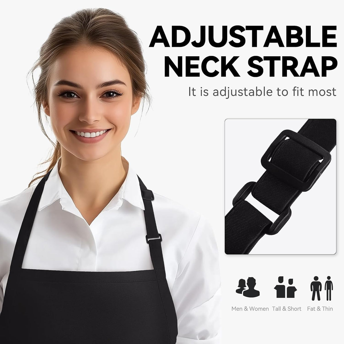NLUS Kitchen Cooking Apron with 3 Pockets, Adjustable Bib Apron Chef Aprons for Women Men