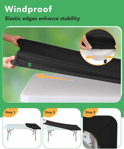 Fitted Tablecloth Rectangle Table Cloths with Elastic, 6 ft, Black, 6 Pack