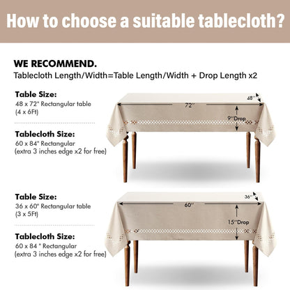 MIULEE Beige Rectangle Tablecloth with Decorative Cutouts 60x84 Inch