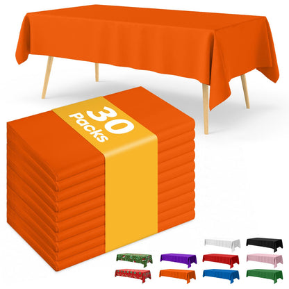 Niuara White Plastic Table Cloth - 30 Pack 54" × 108" Rectangle Disposable Tablecloths for 6FT Tables, Waterproof Table Cover for Party, Holiday & Gathering Use