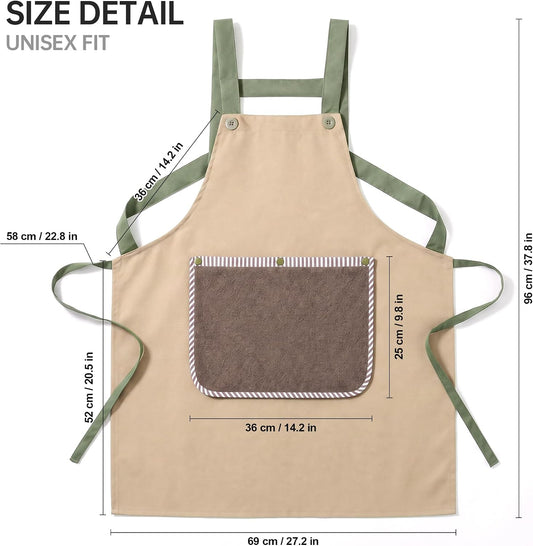 JOYMOOP Apron with Pockets, Detachable Towel, Kitchen Cooking for Women Men