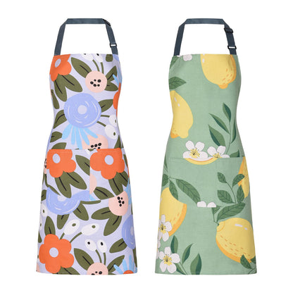 2 Pack Floral Apron for Women with Pockets, Adjustable Cotton Chef Aprons for Kitchen, Cooking, BBQ & Grill
