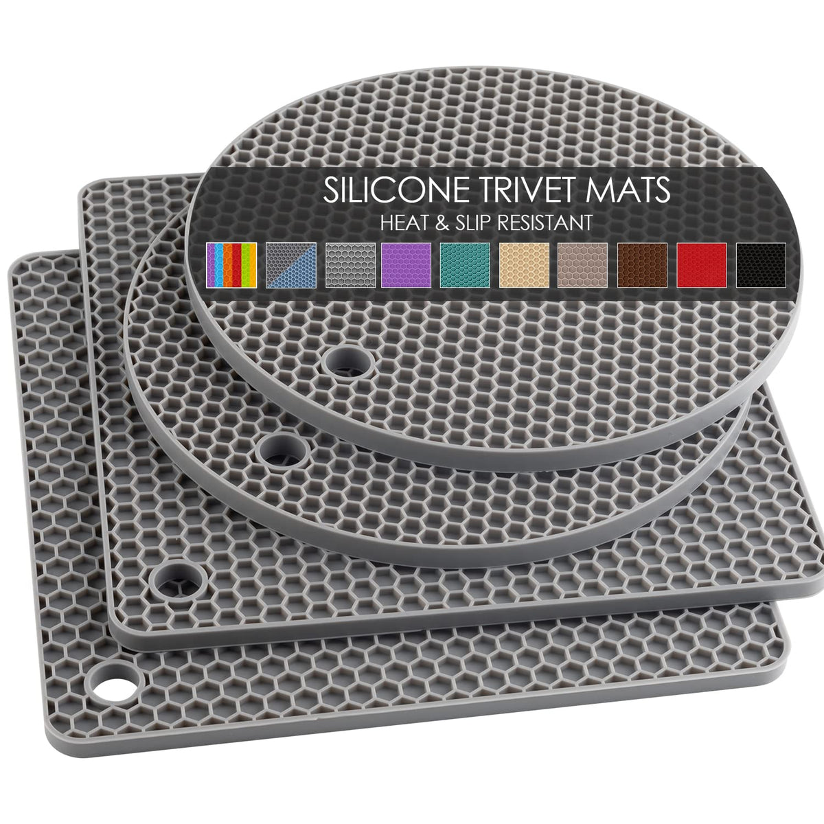 6 Pack Silicone Trivet Mat, Silicone Trivets for Hot Pots and Pans, Multipurpose Non-Slip & Heat Resistant Silicone Hot Pad for Kitchen Counter