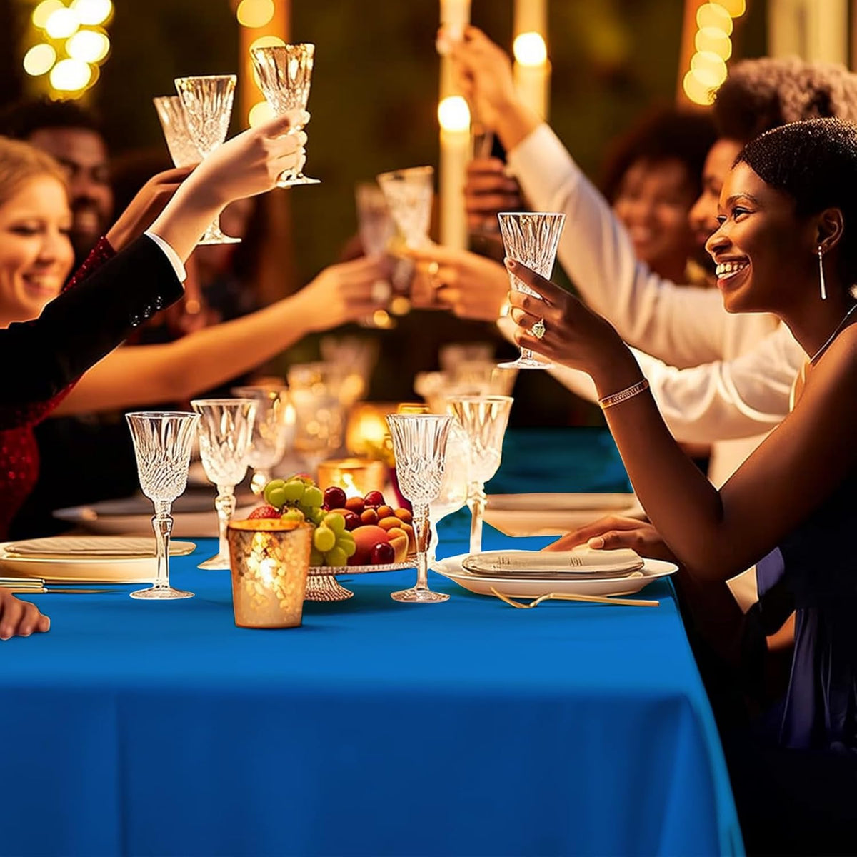 54 Inch X 300 Feet Plastic Table Cover Roll Premium Disposable Plastic Tablecloth for All Type/Shape Tables | Picnic, Party, Banquet, Birthdays, Weddings (Blue, 54 Inch X 300 Feet)
