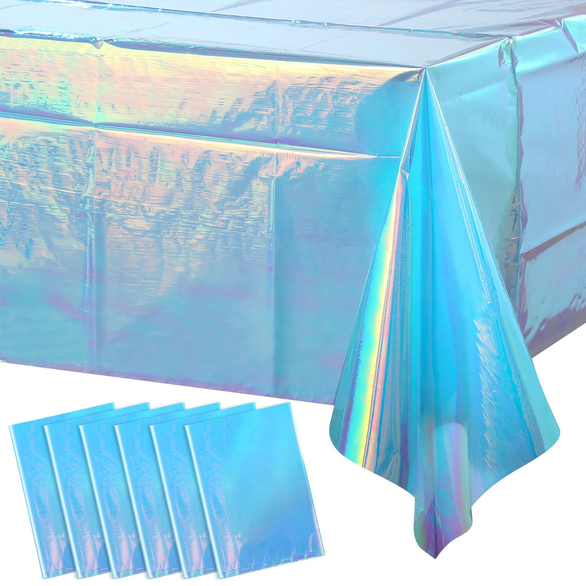 FunnyPars 4 Pack Iridescent Plastic Tablecloths, Disposable Table Covers