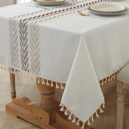 Alsoo Fall Tablecloth Rectangle Linen Style, Outdoor Waterproof Rustic Boho Farmhouse Cotton Table Cloth Wrinkle Free for Picnic Camping Party Kitchen Dining (Coffee Lines, 4-6 Seats, 55x75 Inches)