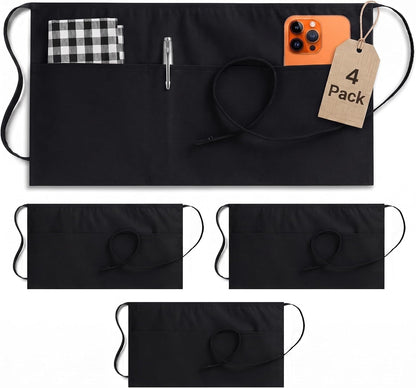 Utopia Wear Server Waist Aprons 4 Pack with 3 Pockets 100% Polyester