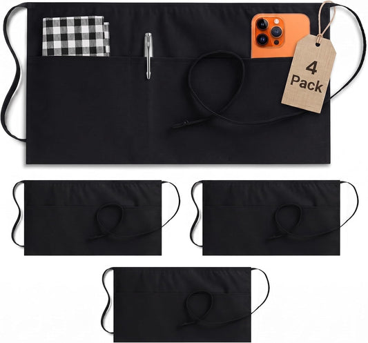 Utopia Wear Server Waist Aprons 4 Pack with 3 Pockets 100% Polyester