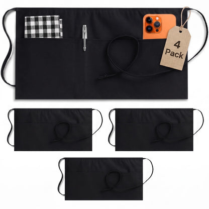 Utopia Wear Server Waist Aprons 4 Pack with 3 Pockets 100% Polyester