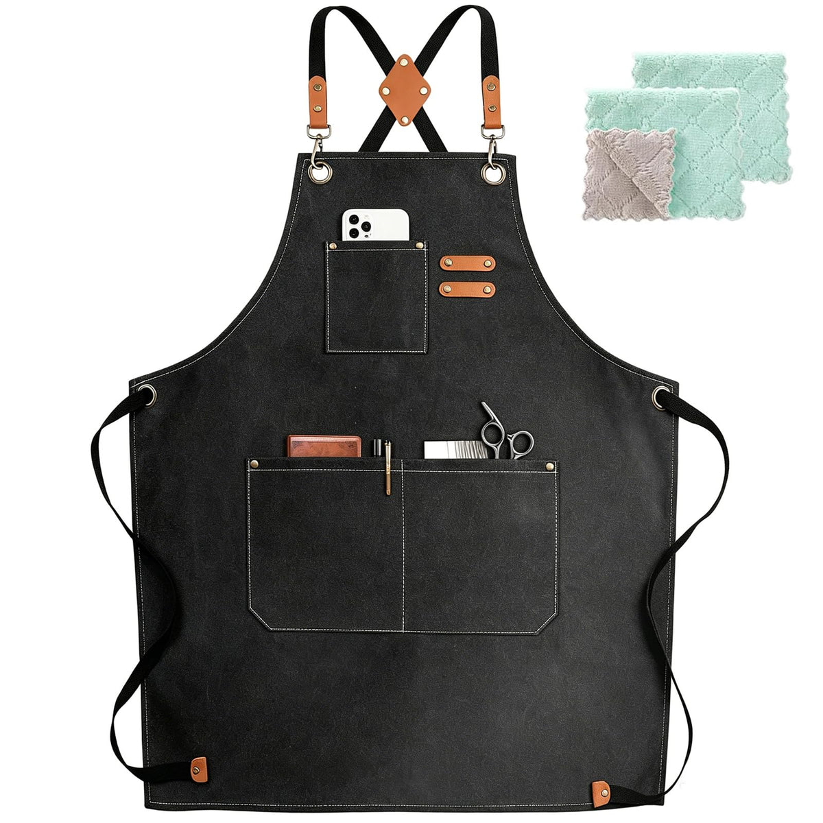 ZOMAO Chef Apron, Cotton Canvas Cross Back Apron with Pockets for Women and Men,Adjustable Strap and Large Pockets Apron,Kitchen Cooking Baking Bib Apron