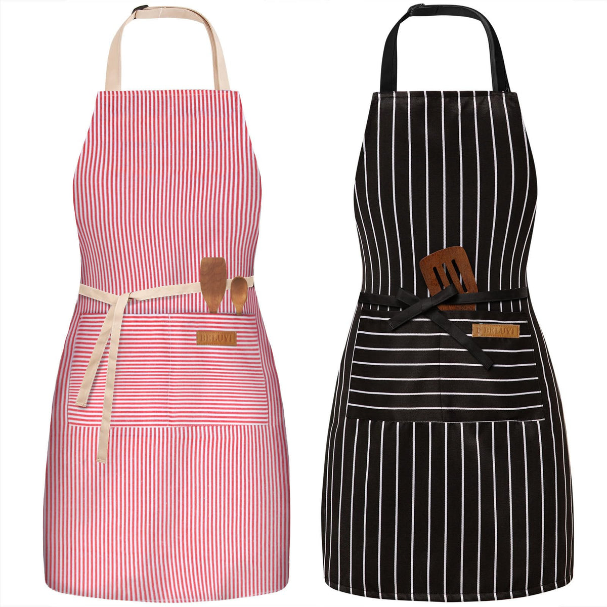 BeLuyi 2 Pack Adjustable Bib Apron with 2 Pockets Chef Cooking Kitchen Restaurant Aprons for Women Men