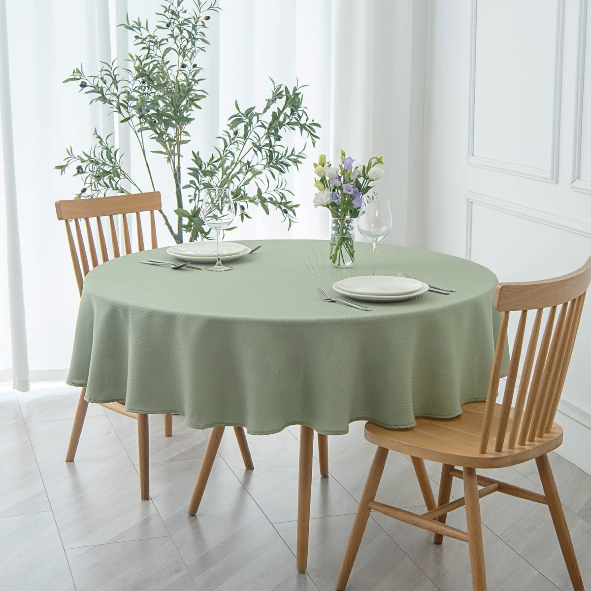 maxmill Rectangle Textured Tablecloth Waterproof Spillproof Wrinkle Free Table Cloth, Kitchen Dining Tabletop Decoration, Fabric Table Cover for Outdoor and Indoor Use, 52 x 70 Inch, Sage Green
