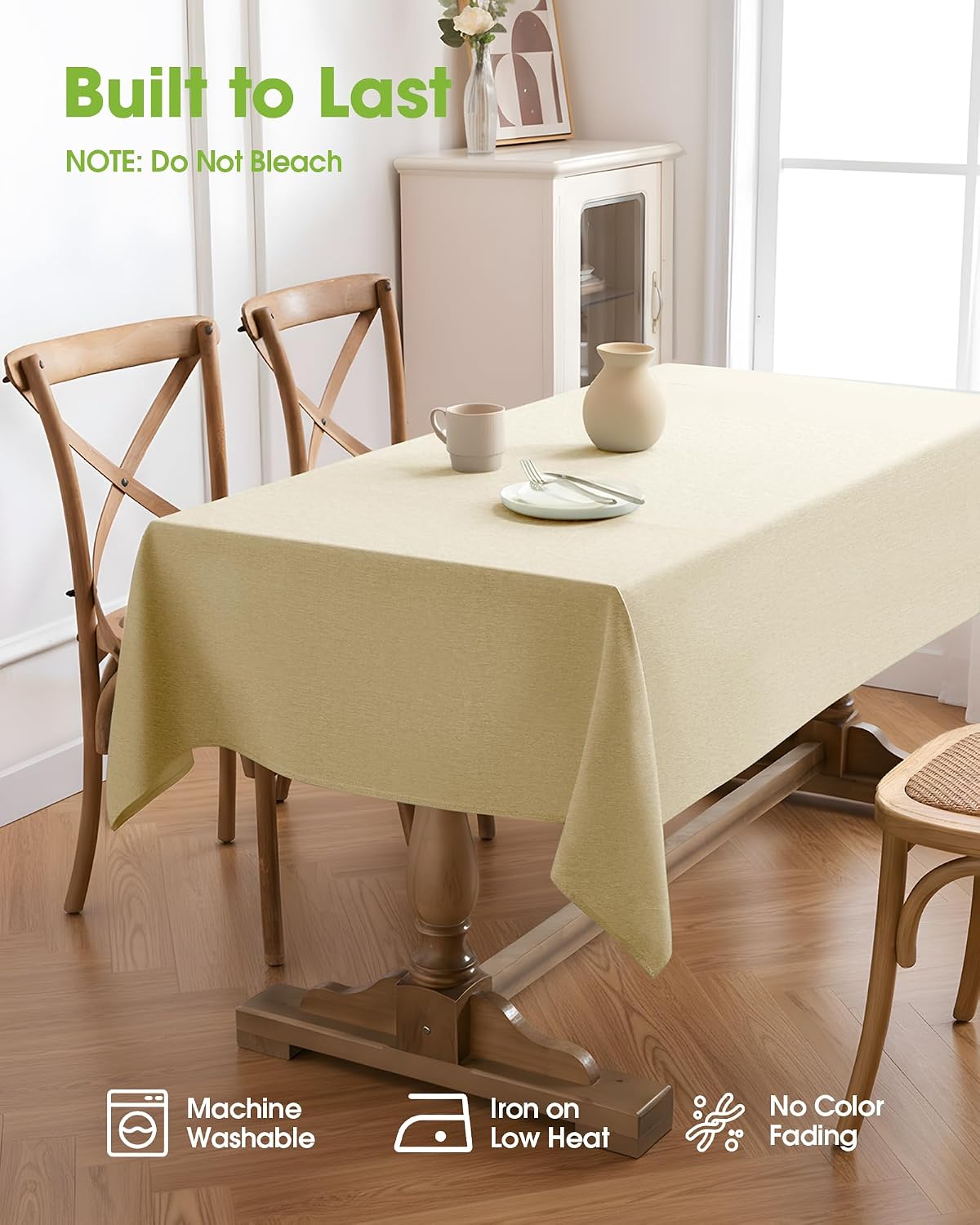 Pureegg Rectangle Linen Tablecloth Waterproof & Stain Resistant, Wrinkle-Free Table Cloth Adds Elegance and Protection, Ideal for Dining, Party, Wedding and Outdoor, 52 x 70 Inch, Beige